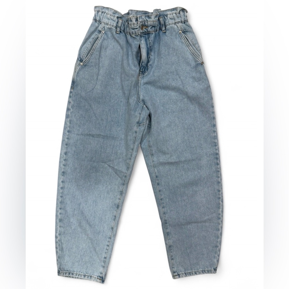 Zara Women's Relaxed Paperbag Waist Light Blue Jeans